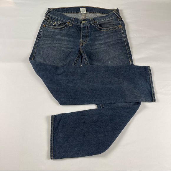 True Religion Men's Slim Fit Straight Jeans, Dark Wash Relaxed Slim Size: 34 - Picture 3 of 16